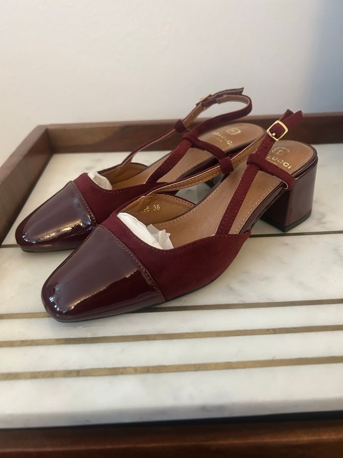 Escarpins Slingback style Jonak, taille 36, bordeaux - photo numéro 2