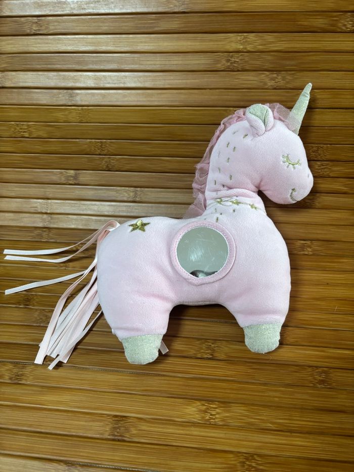 Doudou éveil licorne rose miroir boule mots d enfants - photo numéro 3