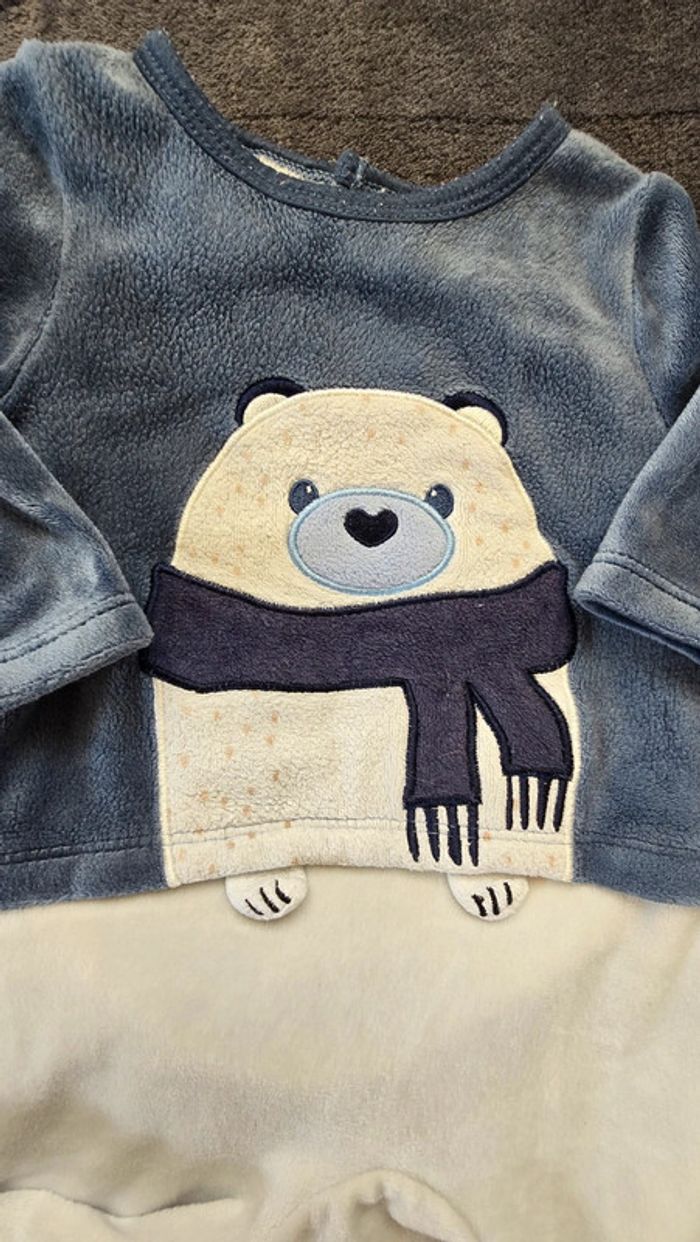 Pyjama en velours effet 2 en 1 avec motif ours bébé garçon bleu - photo numéro 2
