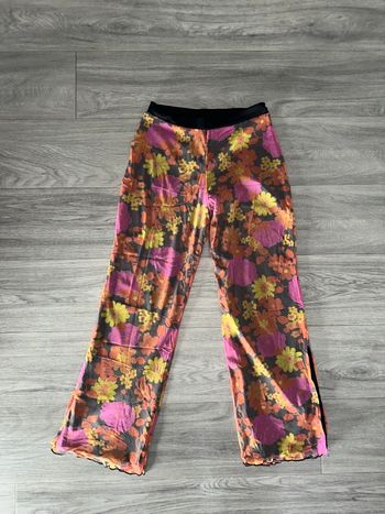Pantalon à fleurs multicolore en mesh seventies Vintage T36/38 S/M