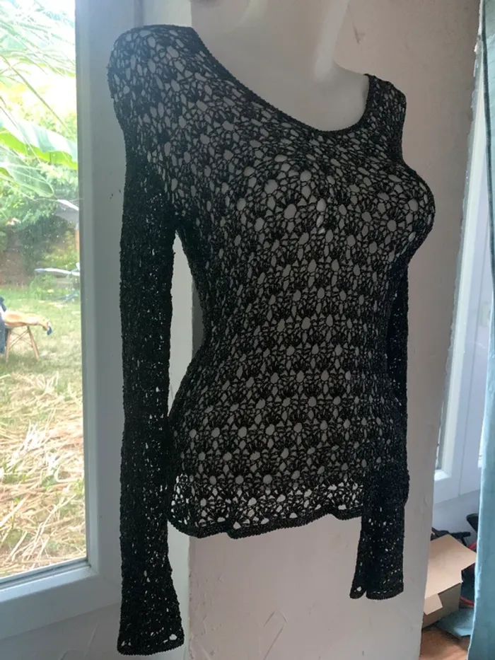 Top crochet vintage taille unique manches longues brillant - photo numéro 3