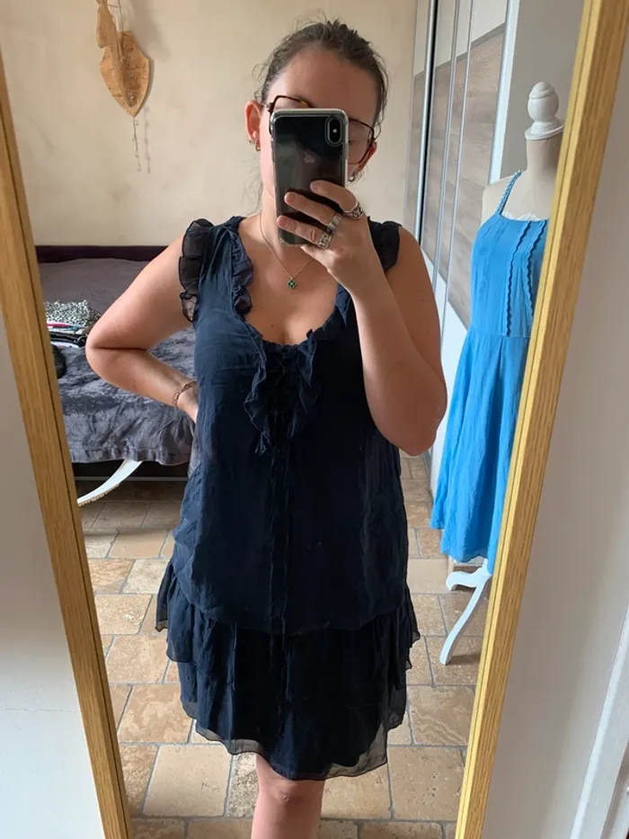 Robe en soie bleue marine La Fée Maraboutée taille 38 - photo numéro 10