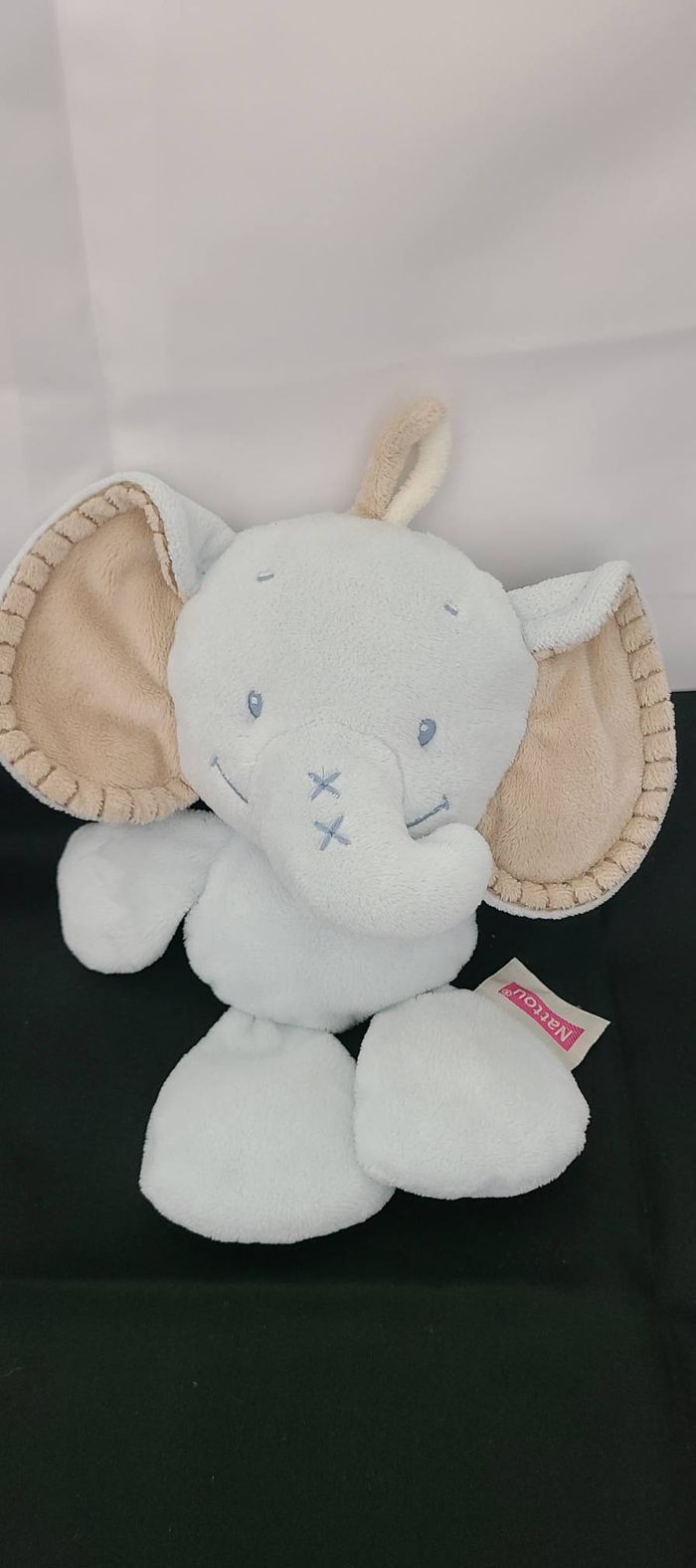 Nattou collection Les rigolos doudou flatsie éléphant bleu beige