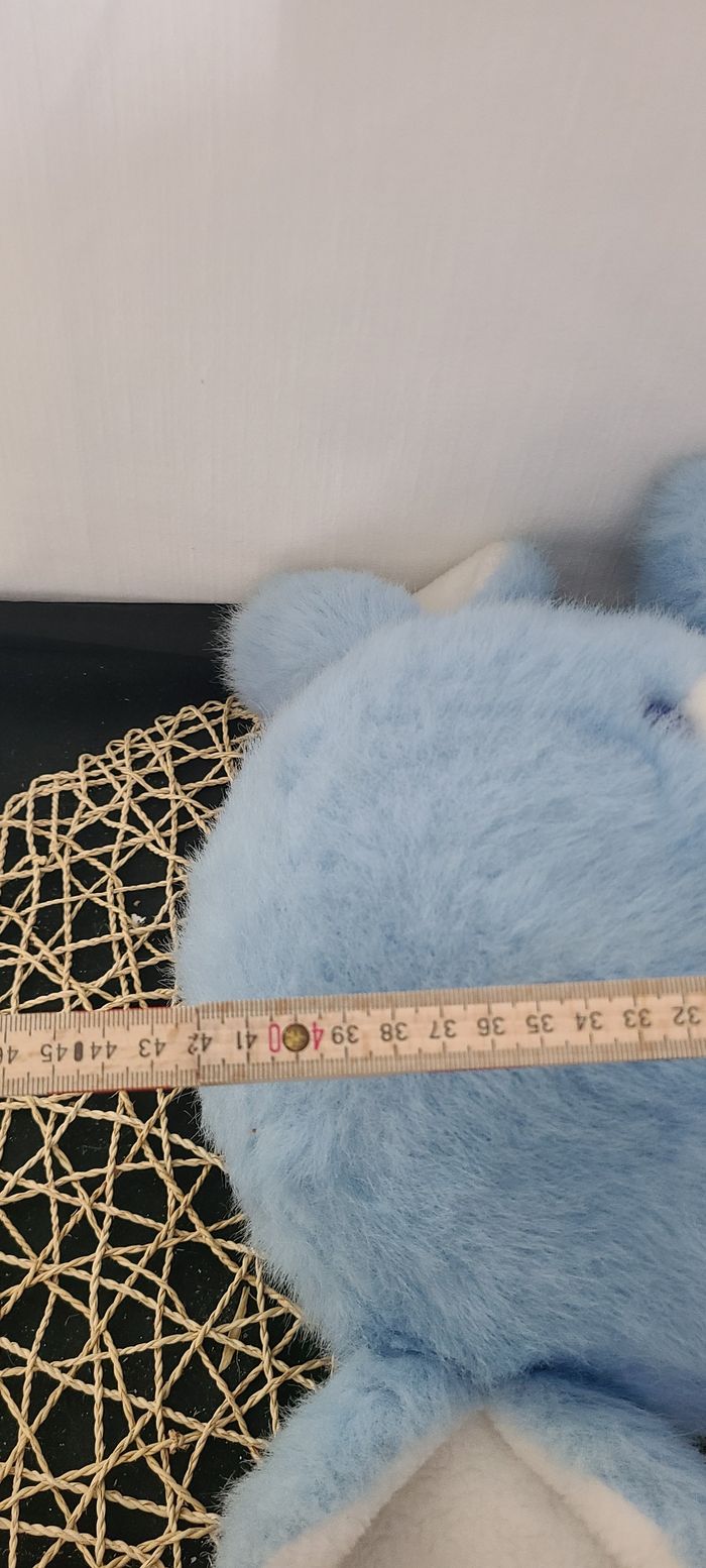 Ancienne peluche souris bleu rayé blanc AJENA - photo numéro 3