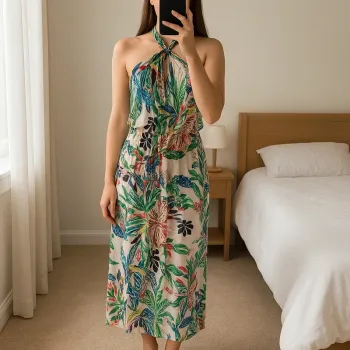 Magnifique robe longue imprimé fantaisie coloré dos nu avec lien attache cou T.M Promod