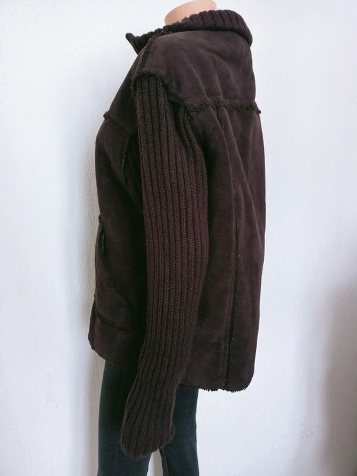 Veste mi pull/suédine marron intérieur fourré L V* - photo numéro 3
