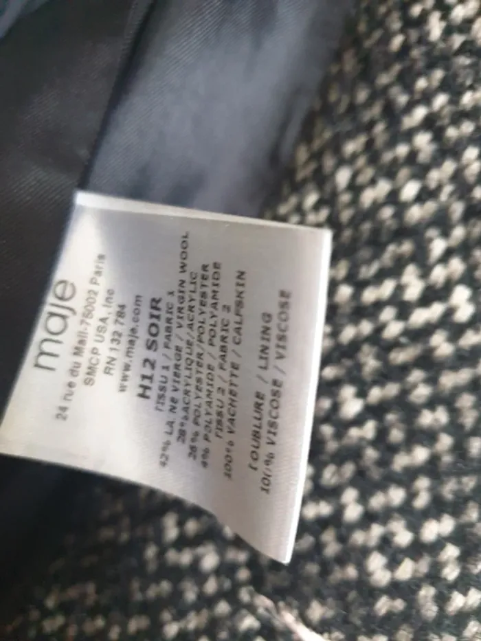 Manteau Caban Laine et Cuir Maje Taille 2 - photo numéro 6