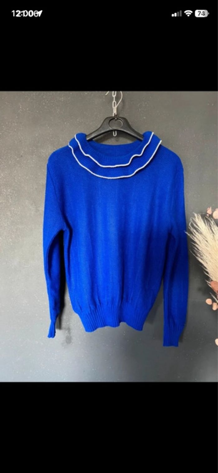 Pull bleu dur double col made in France