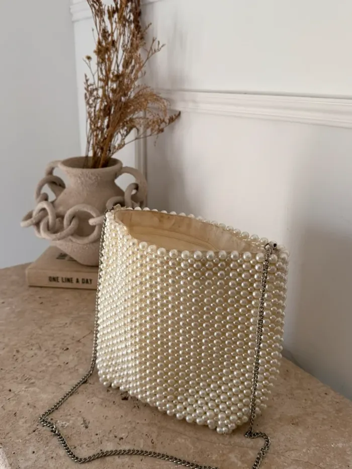Sac à main seau perle beige bandoulière borsa bolsa bag saco borsa Zak femme donna woman - photo numéro 2