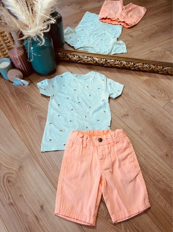 Taille 3 ans ensemble 2 pièces été garçon TAO Gemo vert menthe et orange fluo * surf * 💚