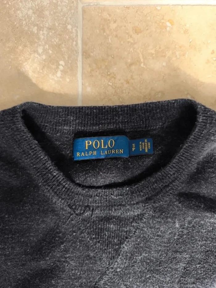 Pull col rond gris foncé chiné logo blanc Polo Ralph Lauren S - photo numéro 4