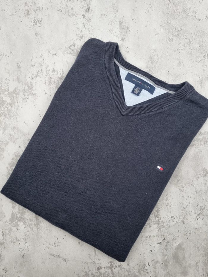 Pull col V Tommy Hilfiger noir, L Hommes