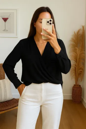 Blouse croisée drapée cache cœur H&M