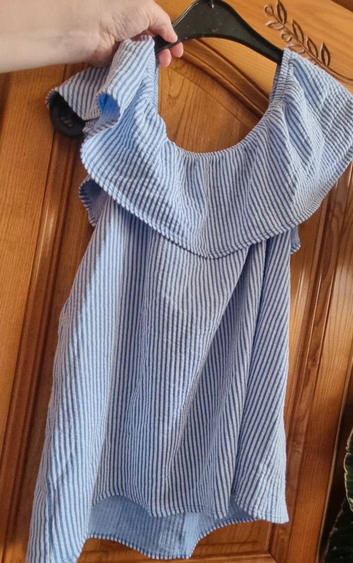 Blouse col bardot bleue rayée 50 neuve sans étiquette - photo numéro 5