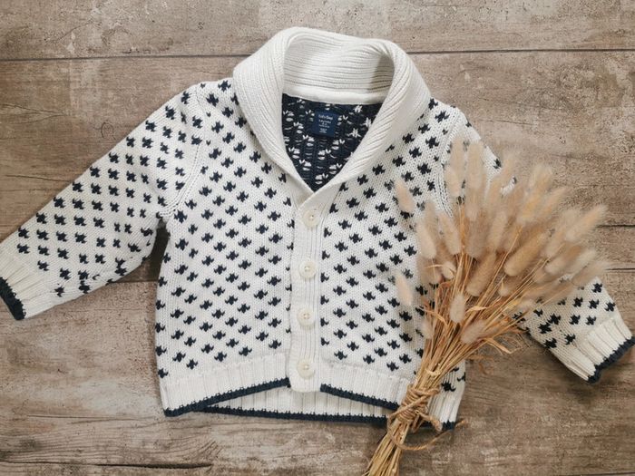 🌺Gilet veste Baby Gap 18mois grosse maille bleu marine blanc ecru bébé garçon - photo numéro 2