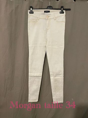 Pantalon très confortable extensible blanc crème doré taille haute coupe skinny Morgan taille 34