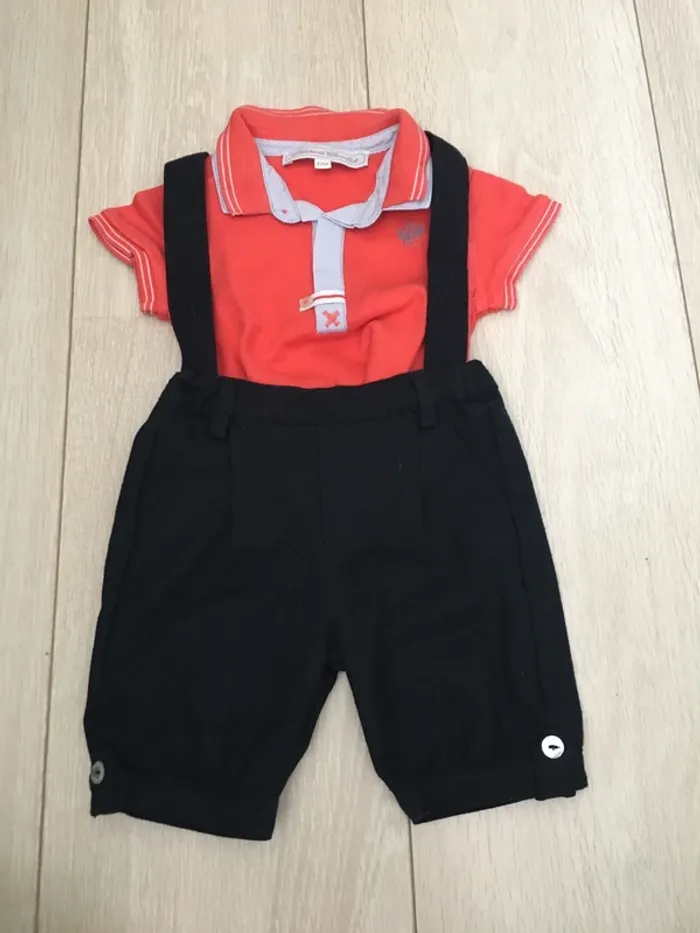 Ensemble salopette t-shirt tartine et chocolat 6 mois