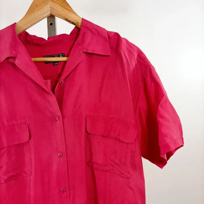 Chemise oversize en soie fuchsia à manches courtes – In Extenso – taille 42/44 A1316 - photo numéro 2