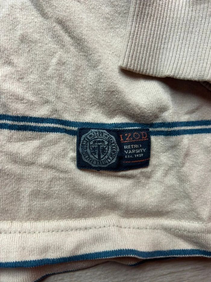 Polo rugby manches longues IZOD Retro Varsity rayé beige et bleu - Taille S - photo numéro 2