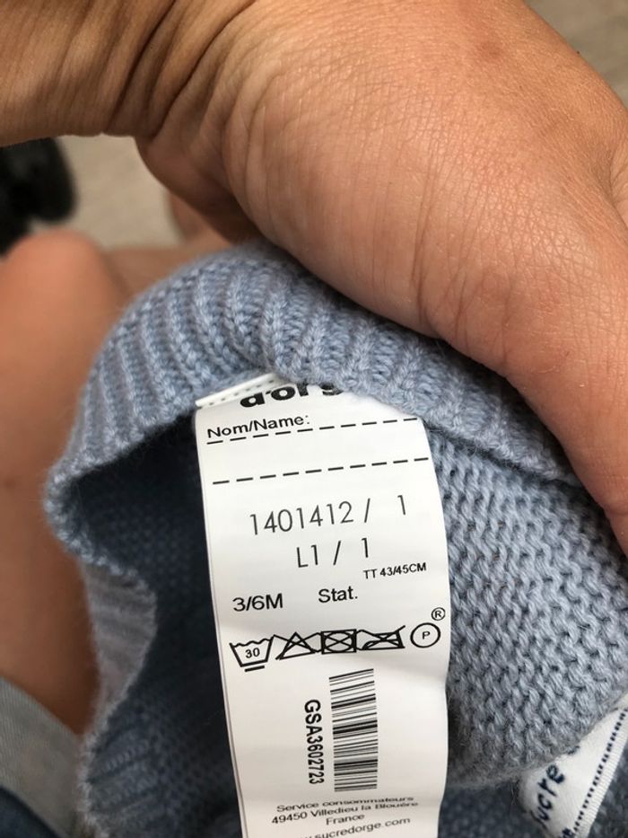 Petit bonnet en laine gris bleu taille 3/6 mois - photo numéro 4