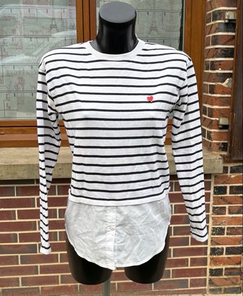 Pull style marinière avec cœur rouge – Taille XS (34)