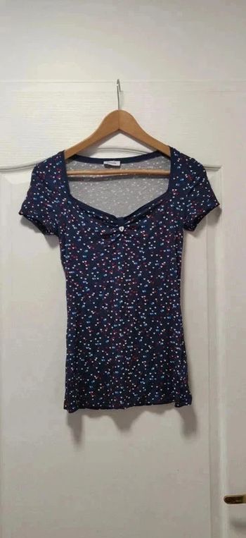 Neuf T-shirt mc marine avec cœurs rouges et blancs Pimkie S