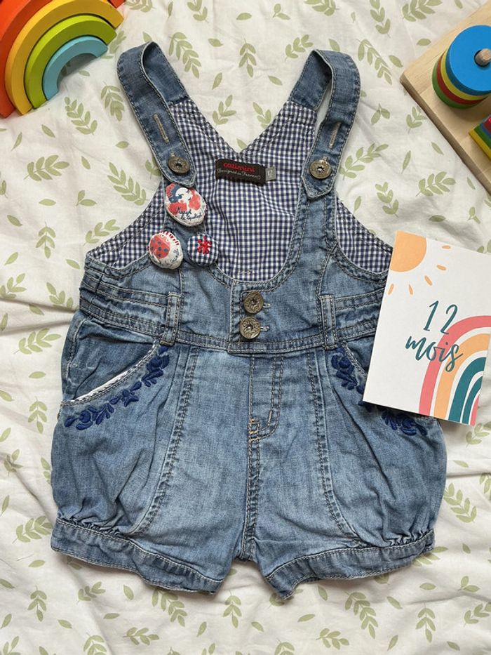 salopette short en jean bleu 12 mois catimini - photo numéro 2