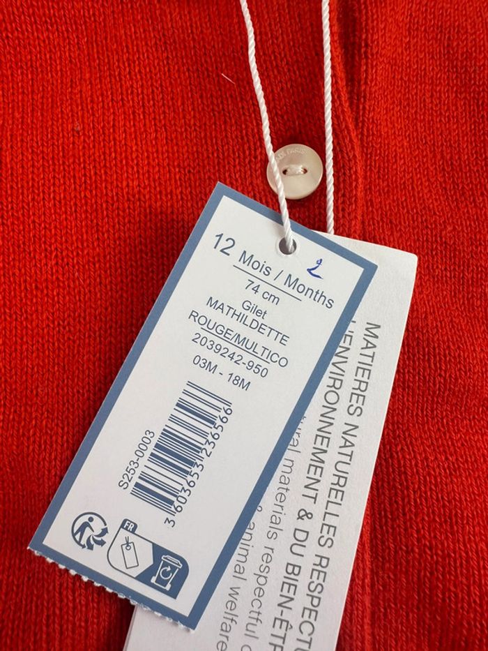 Cardigan rouge et cœur Jacadi taille 12 mois - photo numéro 4