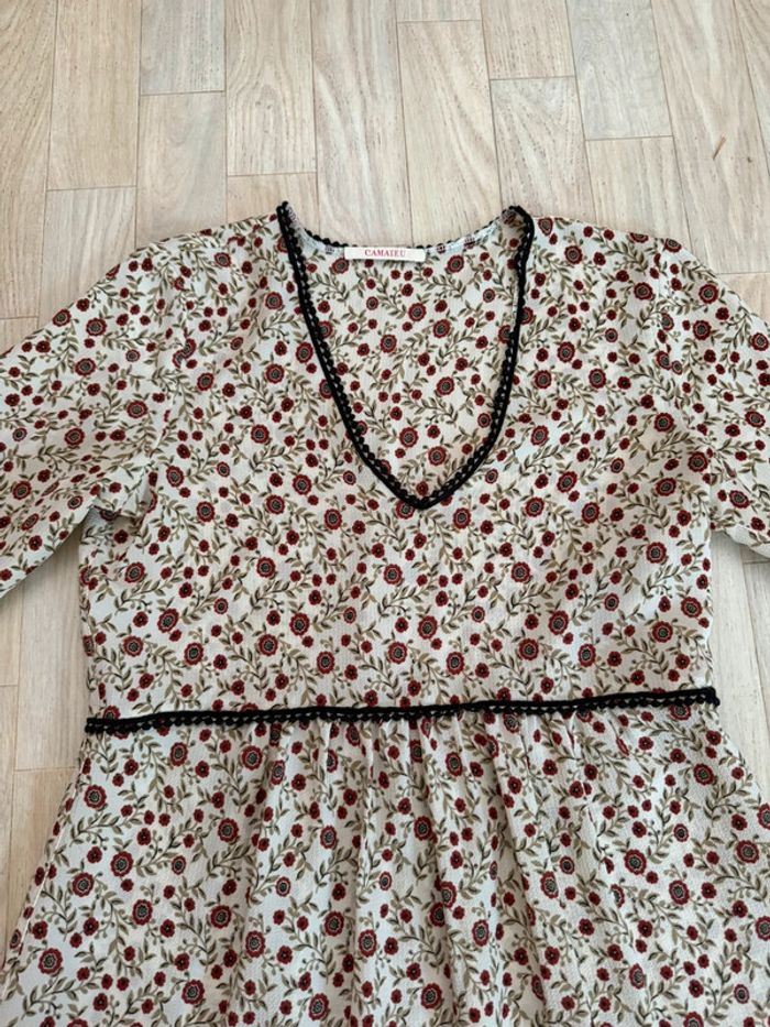 Robe bohème Camaïeu T36 – fleurie, ethnique, fluide, manches 3/4, mi-longu - photo numéro 6