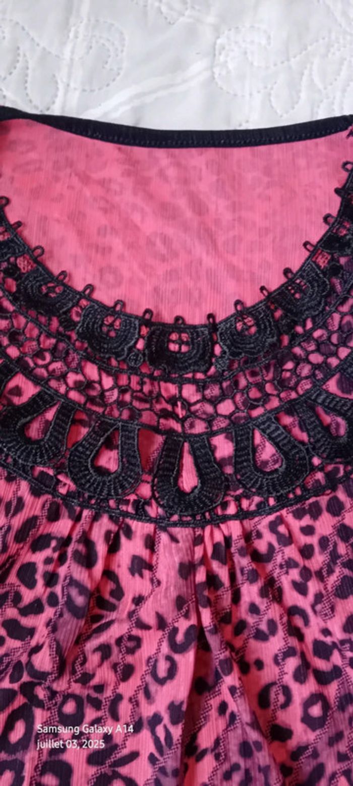 Tunique débardeur longue motif léopard avec broderies fuschia et noir femme XXL - photo numéro 13