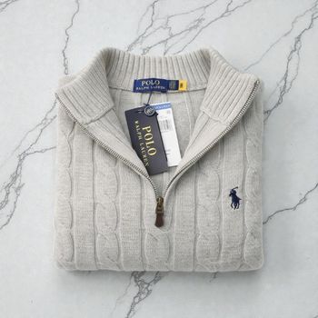 Half zip Ralph Lauren gris 1/4 col camionneur torsadé logo brodé noir taille M