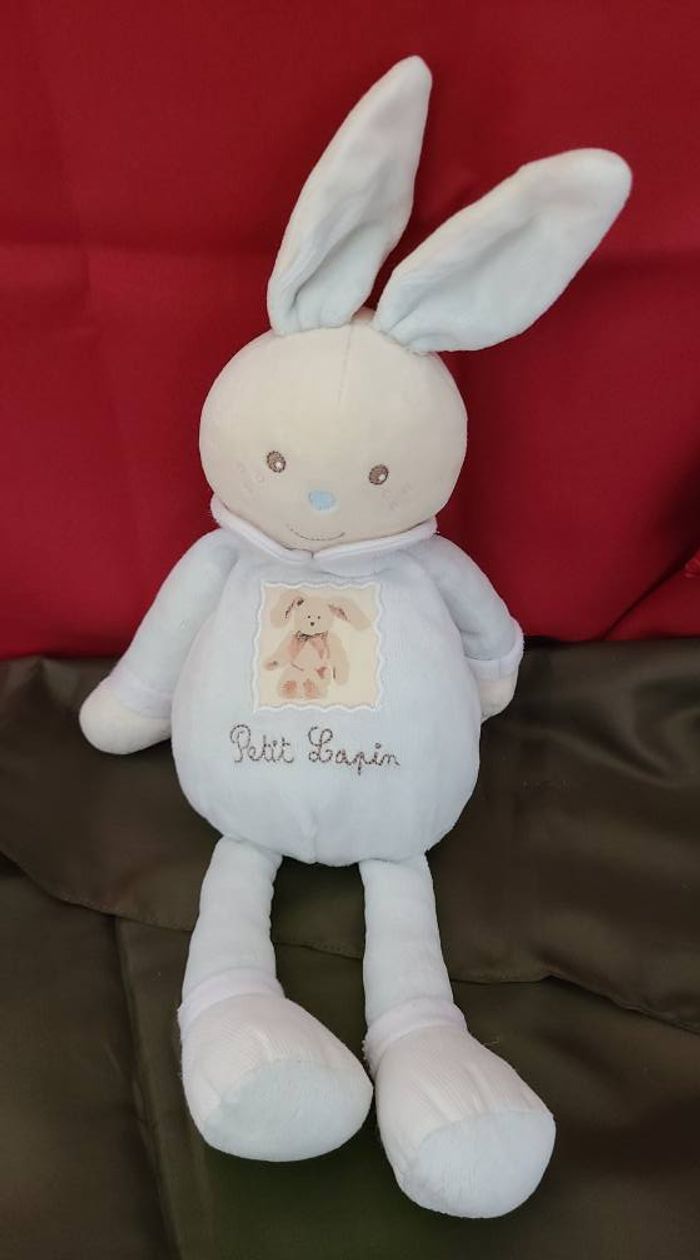 doudou peluche petit lapin bleu clair NOUNOURS - photo numéro 5