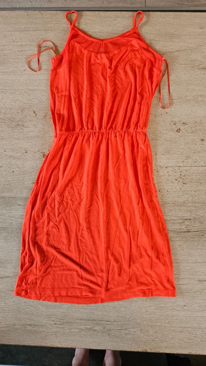 Robe orange corail à bretelles, légère, avec voile, Sora by JBC, XS, nickel - photo numéro 2