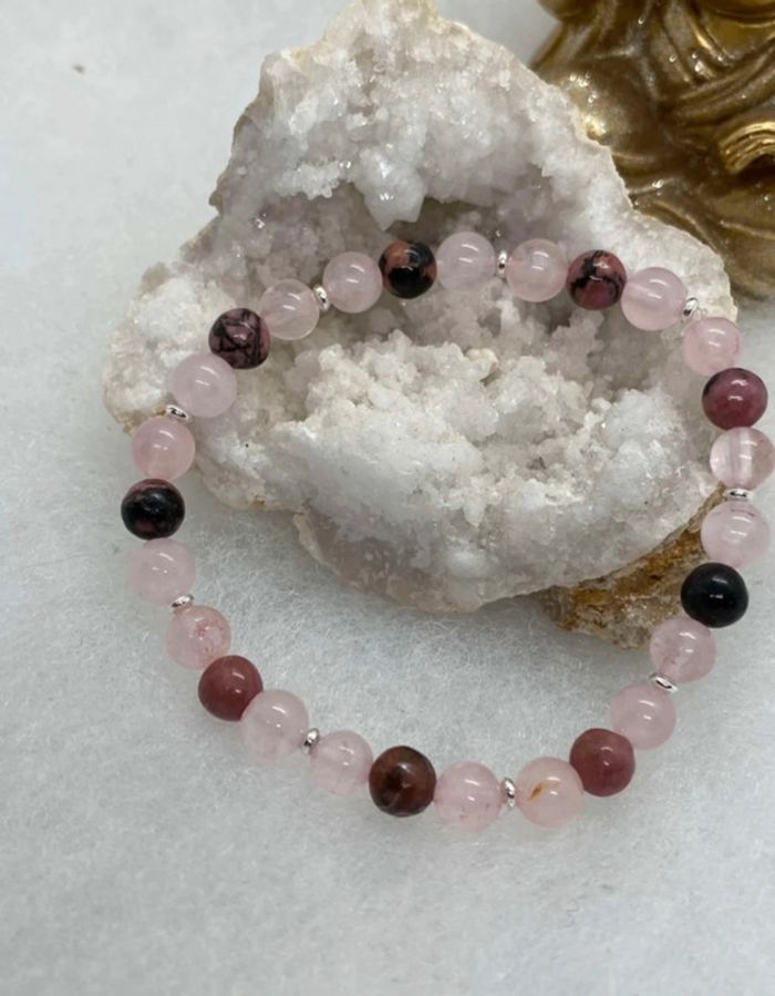 Bracelet rhodocrosite et quartz rose , 17 cm lithothérapie - photo numéro 4