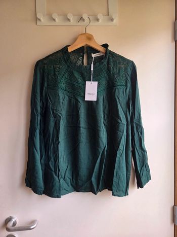 Blouse vert sapin majolica neuve avec dentelle - Taille L