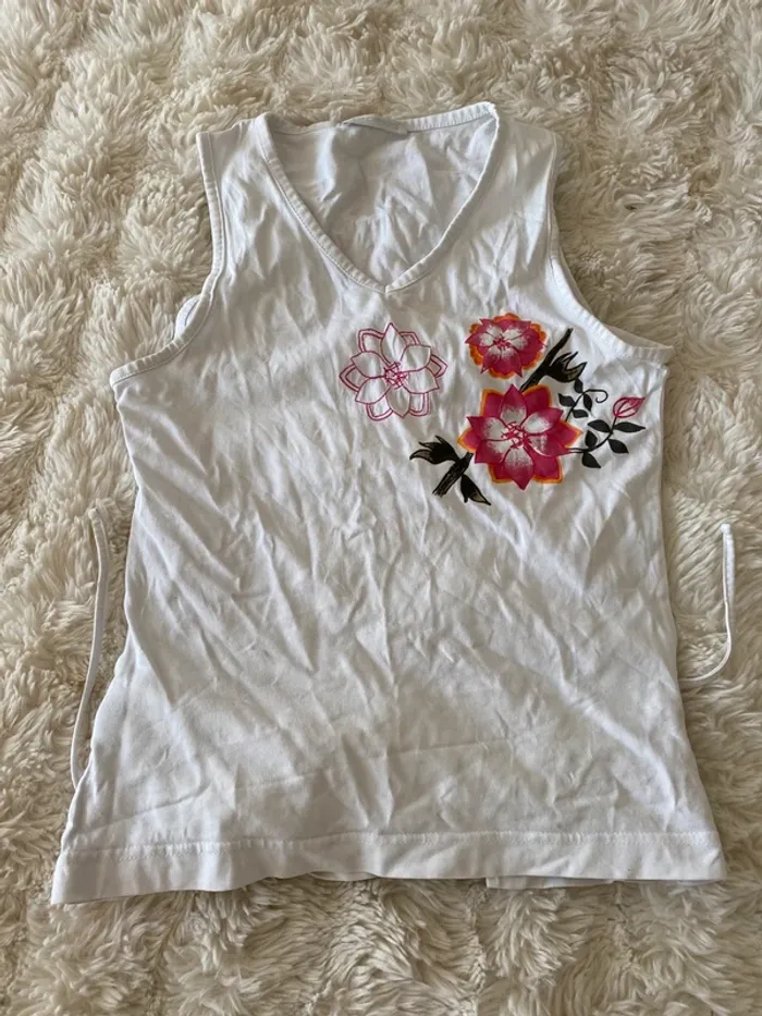 Haut blanc à fleurs à nouer Promod taille S
