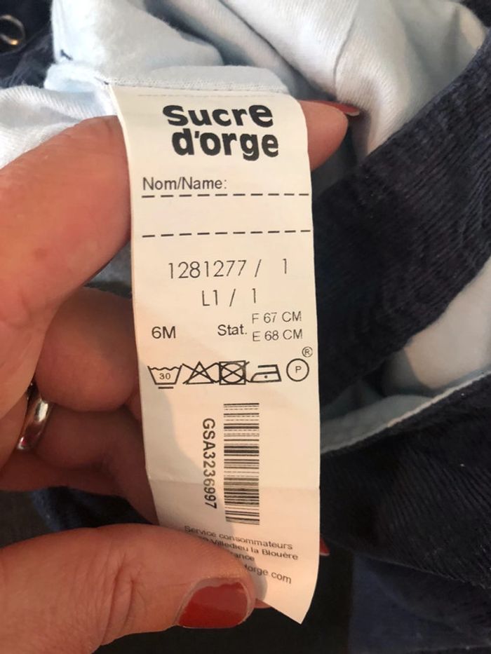 Ensemble sucre d’orge salopette bleue + haut 6 mois - photo numéro 6