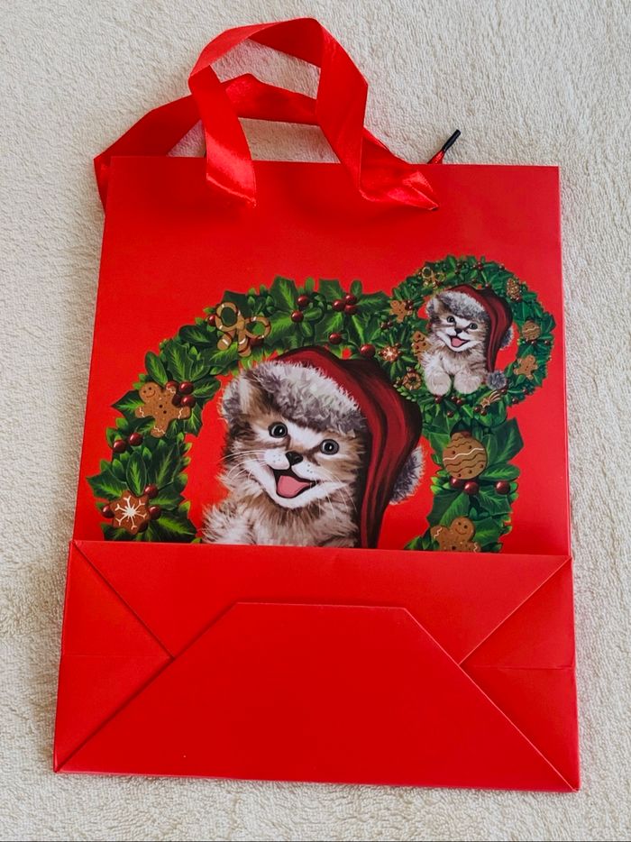 Lot de 3 pochettes rouges chats Noel Vitrine Magique - photo numéro 3