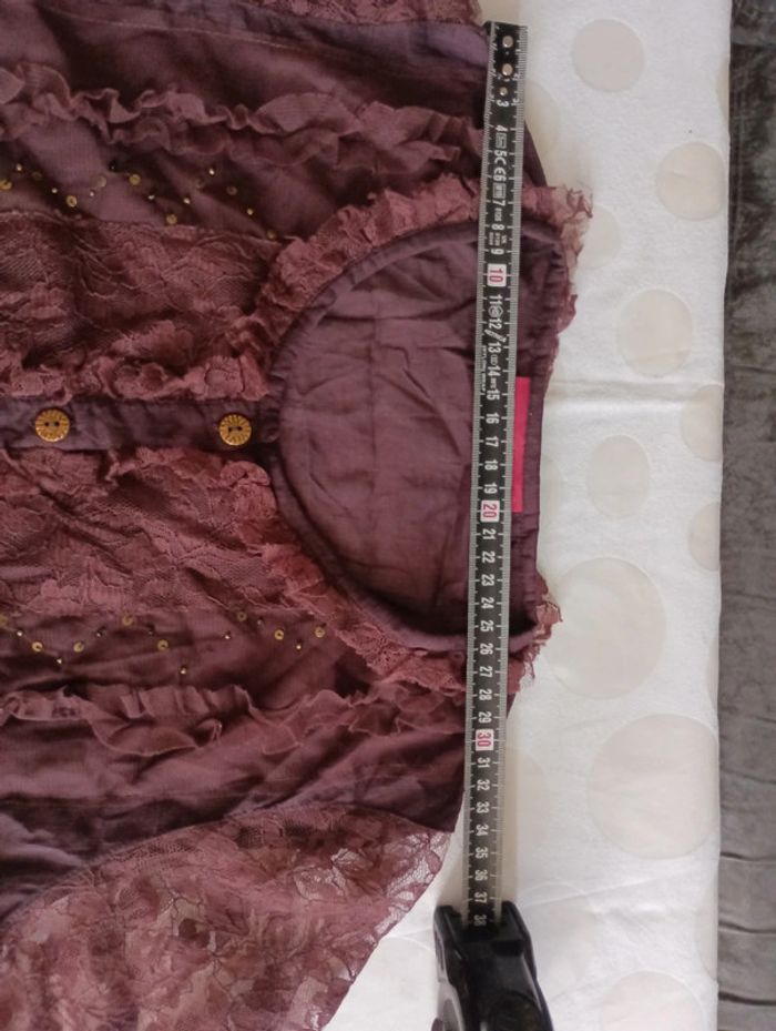 Chemisier blouse femme manches en dentelle JAC& JAC taille 2 froufrou et sequins rétro vintage - photo numéro 7