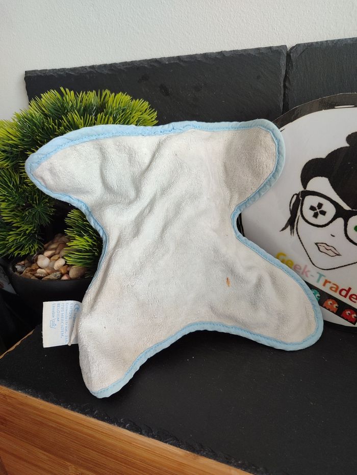 Doudou ours Comptine plat jaune bleu écharpe bleu clair ancien vintage knuffel - photo numéro 2