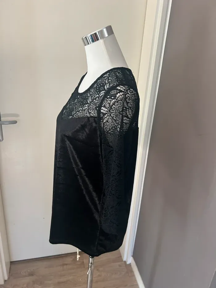Lolaliza top haut blouse, velours et dentelle femme, taille 40 manches 3/4 - photo numéro 5