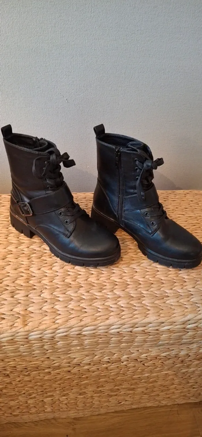 Botines cuir noir a lacets et fermeture éclair cimarron - photo numéro 4