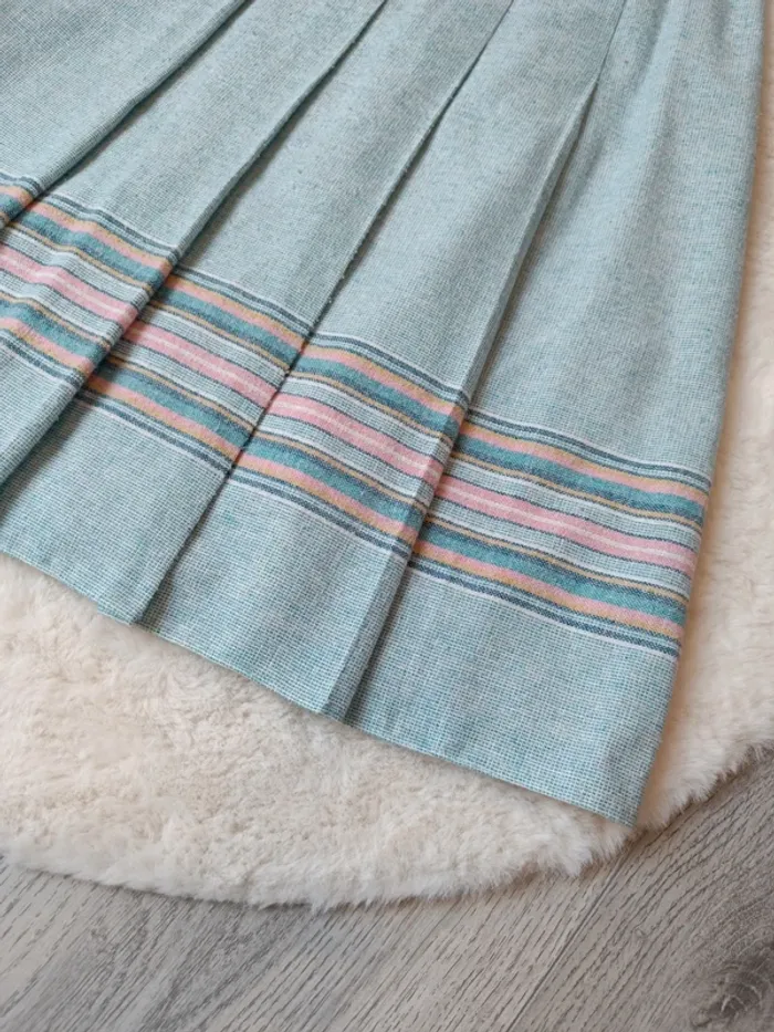 Jupe plissée vintage bleu clair à rayures – Taille 38/40 (M) - photo numéro 2