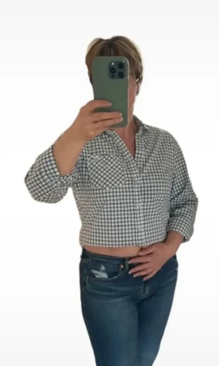 Chemise crop top à carreaux modèle unique bonobo taille M - photo numéro 3