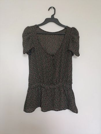 Blouse noire à petites fleurs vintage transparent