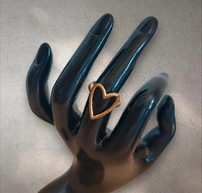 Bague cœur ajustable acier inoxydable dorée neuve - photo numéro 2