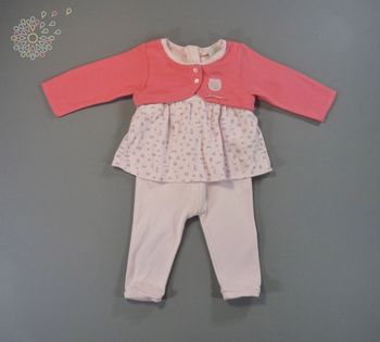 Combinaison longue jersey rose gris ours Absorba 3 mois 60 cm fille