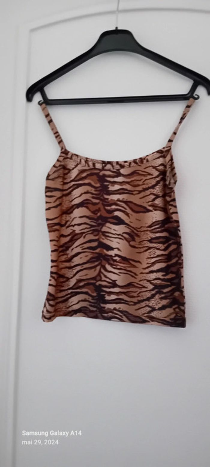 Haut fines bretelles motif zébré marron femme S - photo numéro 4