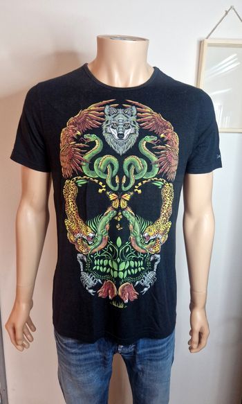 Ay Güey – T-shirt Vintage Skull & Wolf – Taille L – Style Mexican Art