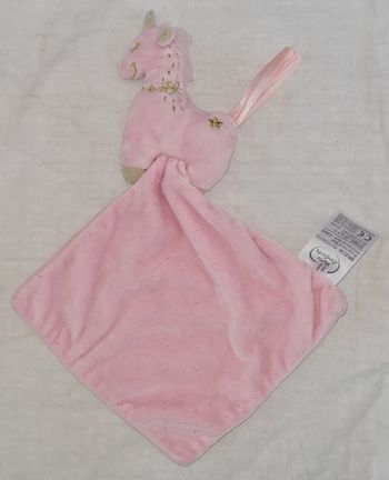 Doudou Licorne rose et doré avec mouchoir- Mots d'enfants